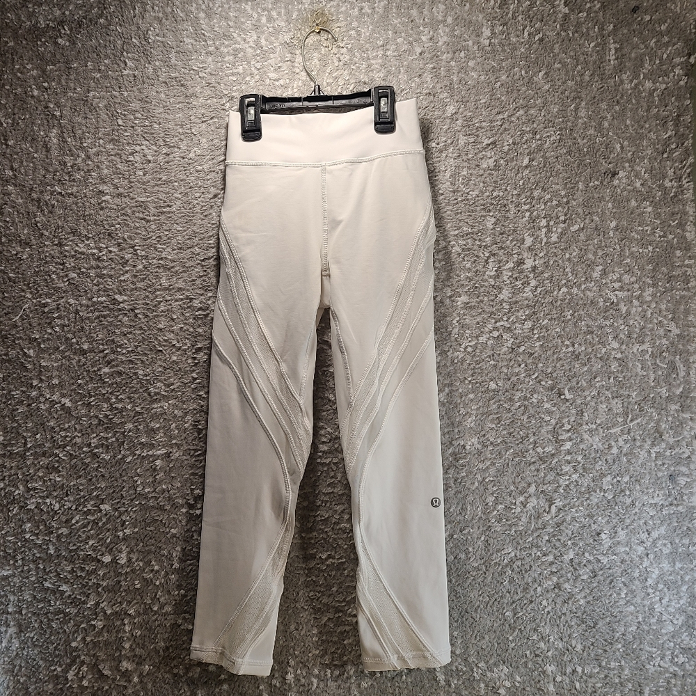 Lululemon Never Still Crop 20.5" Inseam White Leggings 2 Mesh details‎ READ